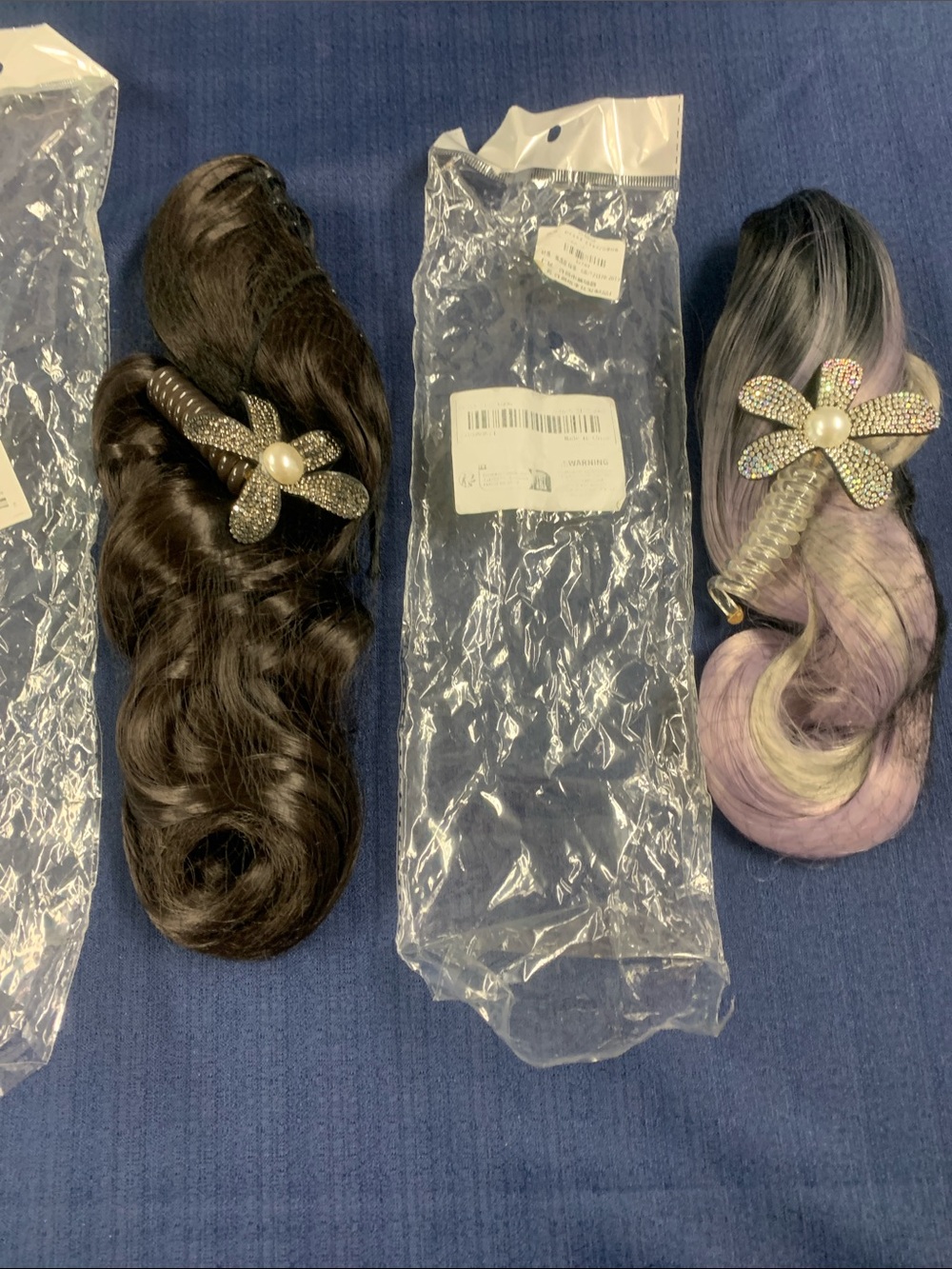 Decorative Flower Pearl Clip-On Hair Bun Wrap - Brown & Lavender